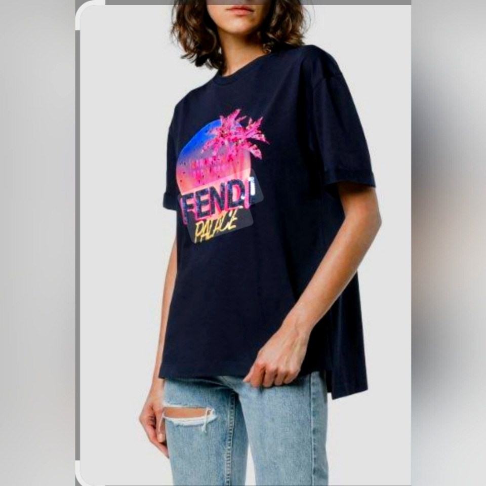 Fendi Woman's Navy Sequin Graphic T-Shirt